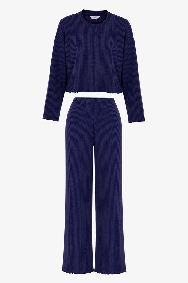 Lacivert Navy Waffle Pantolon Uzun Kollu Pijama Takımı - Penti 2 AL 1 ÖDE
