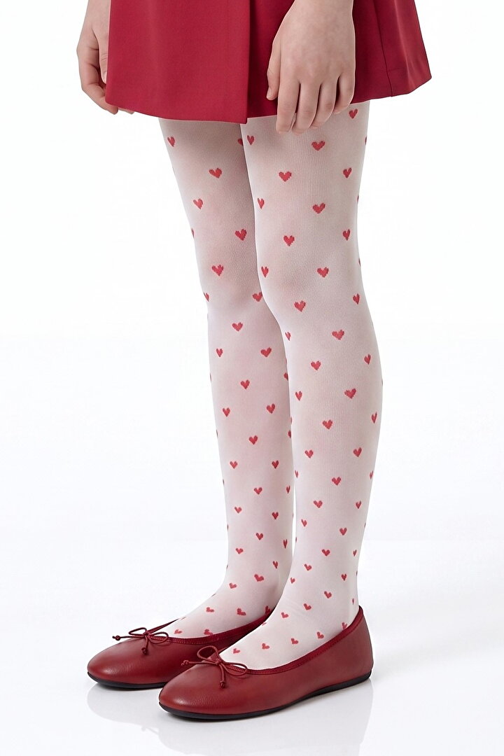 Beyaz Pretty Red Little Heart Külotlu Çorap - 2