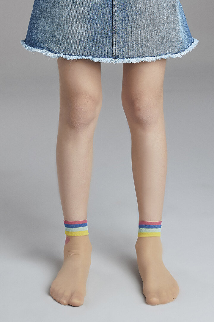 Açık Ten Rengi Kız Çocuk Çok Renkli Desenli Soket Çorap - 1