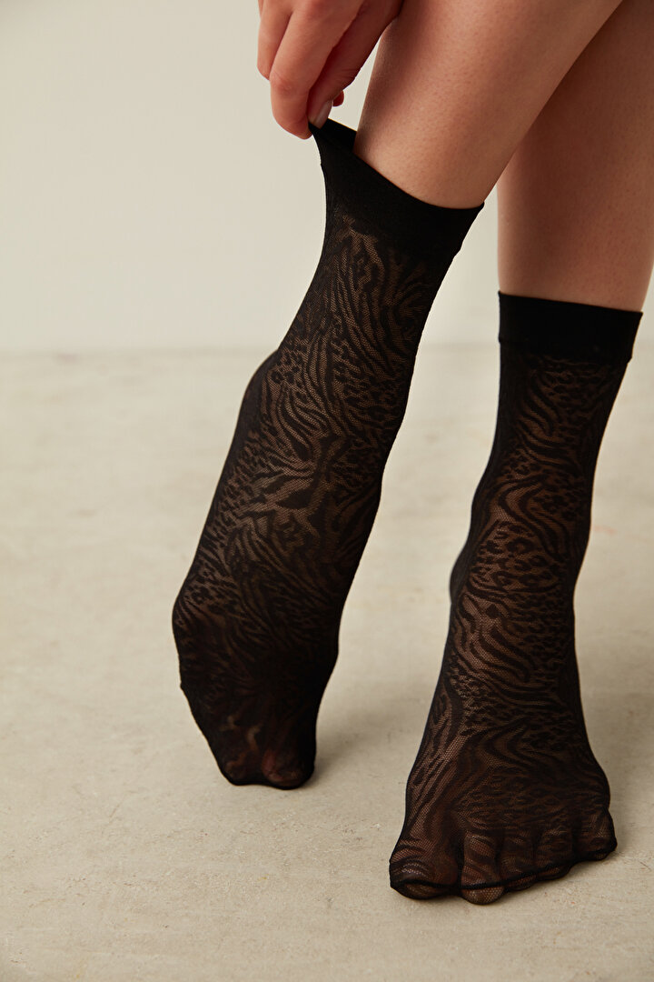 Siyah Waved Soket Çorap-Pentilicious - 1