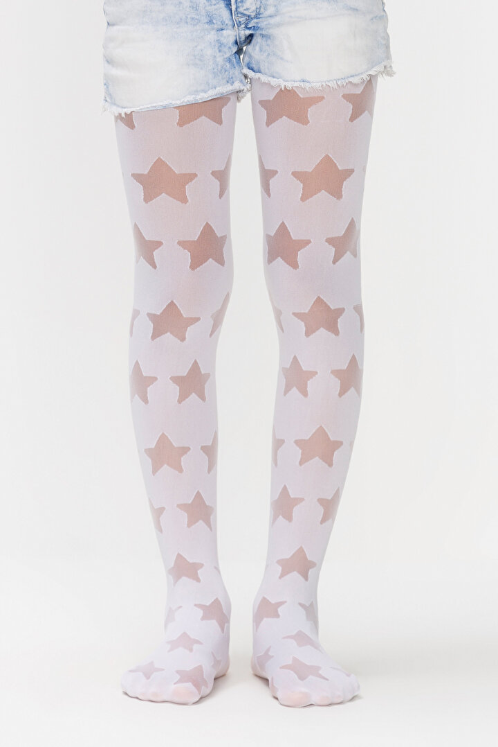 Beyaz Pretty Starry Külotlu Çorap - 1