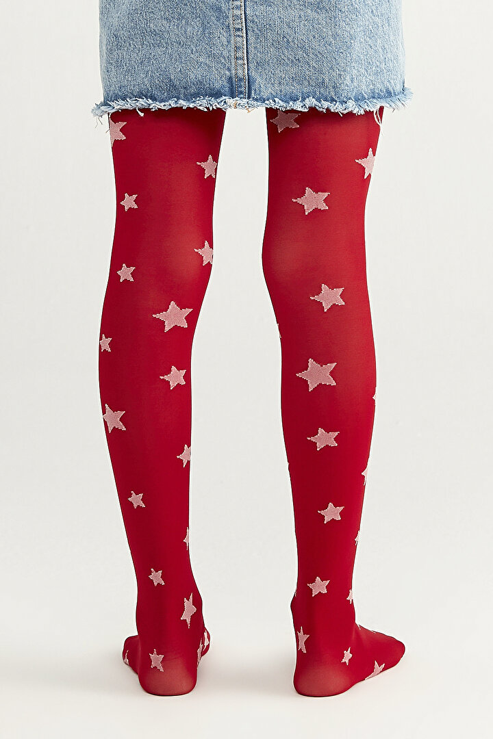 Kırmızı Kız Çocuk Yıldızlı Külotlu Çorap - 2