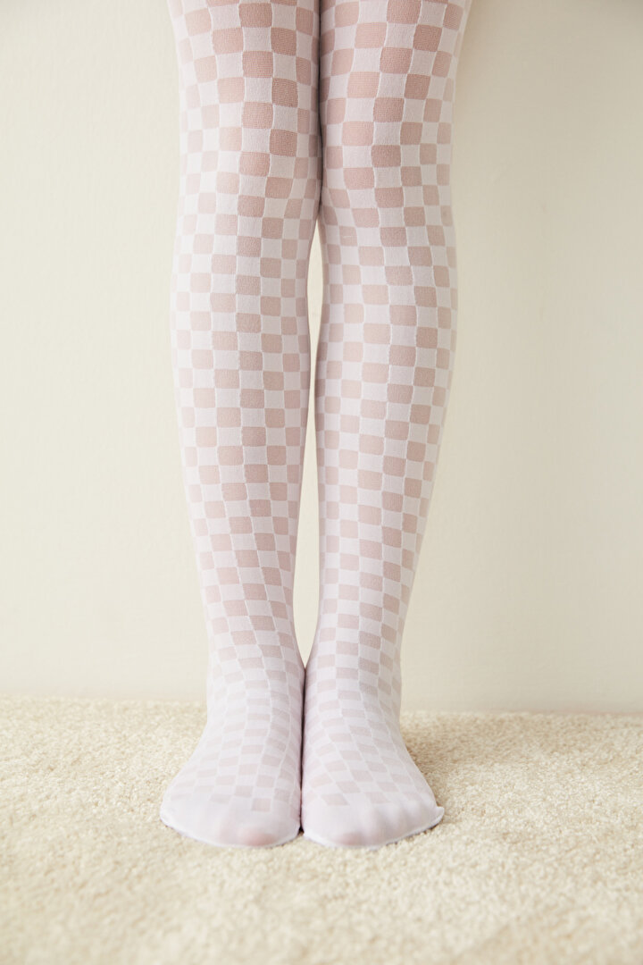  White Patterned Tights - 1