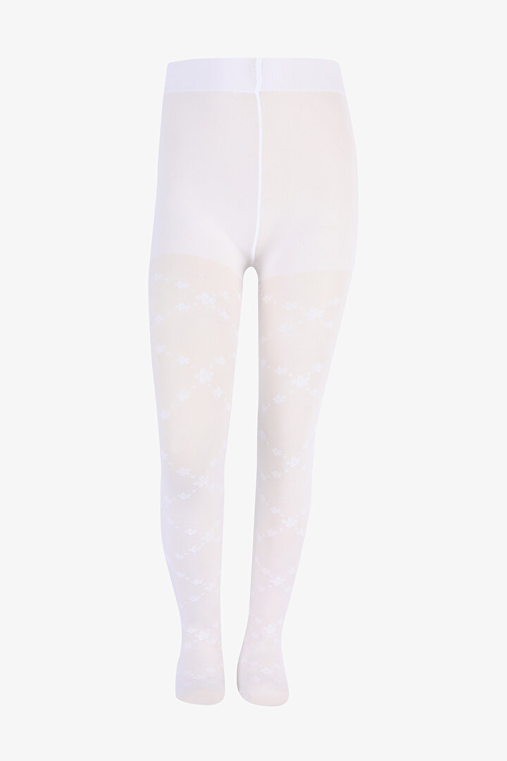 Pretty Daisy Zigzag White Tights - 1