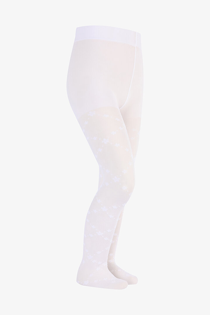 Pretty Daisy Zigzag White Tights - 2