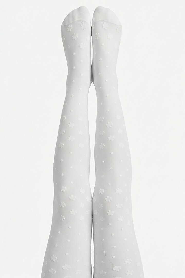 Pretty Dotted Daisy Külotlu Çorap - 2