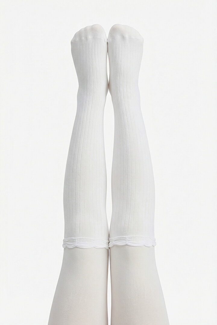 Kız Çocuk Beyaz Pretty Rib Külotlu Çorap - 1