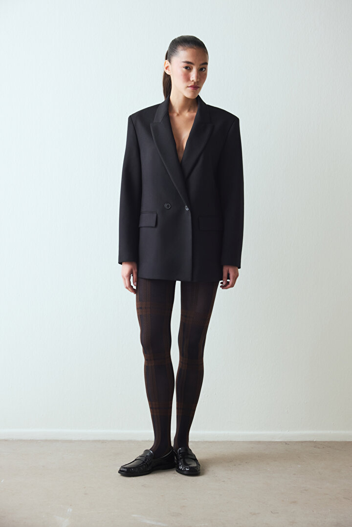 Black Retro Plaid Tights - 1