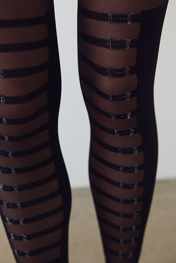 Black Midnight Strapped Tights - 2