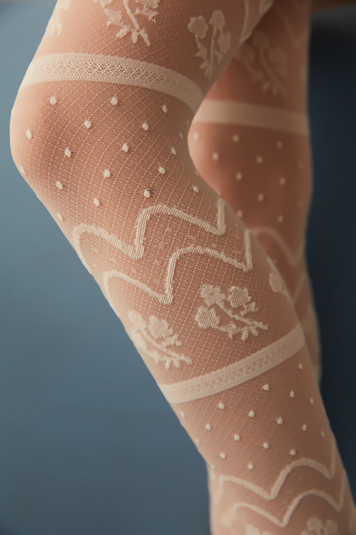 Bej Kız Çocuk Desenli Külotlu Çorap - 2