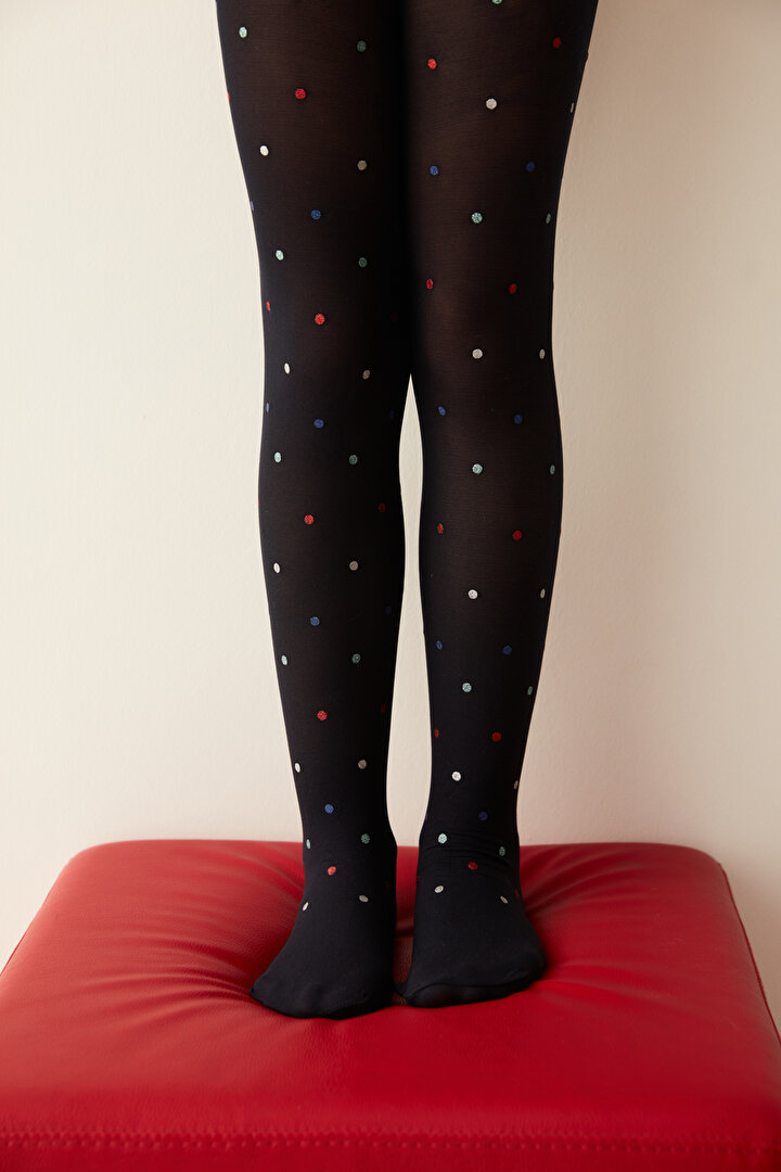 Lacivert Kız Çocuk Nokta Detaylı Külotlu Çorap - 1