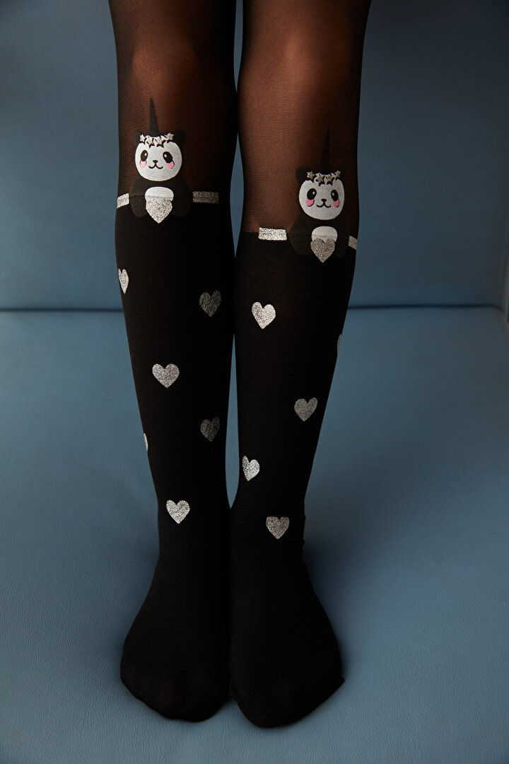 Black Pretty Heart Panda Pantyhose - 1