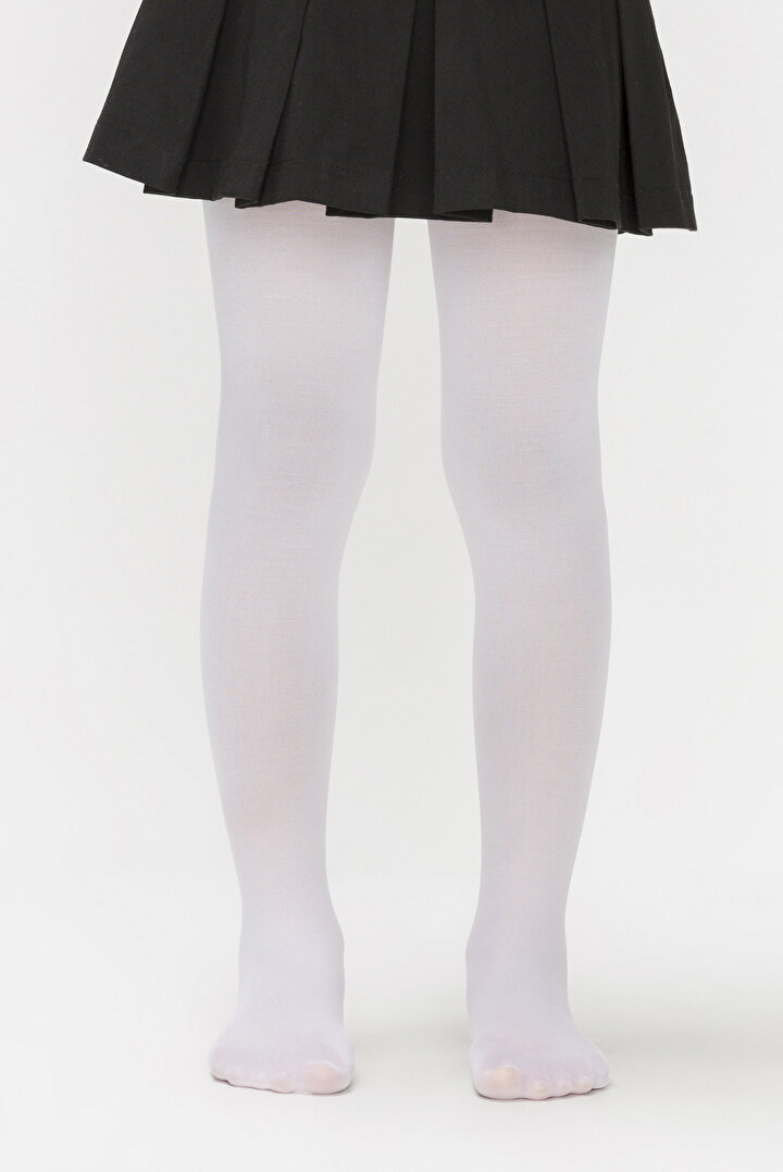 Girls Pretty 20 White Tights - 1