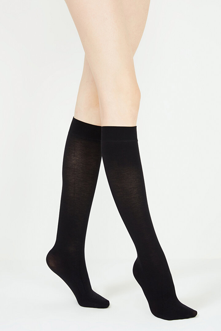 Black Extra Coton Knee High Socks-Pentilicious - 1