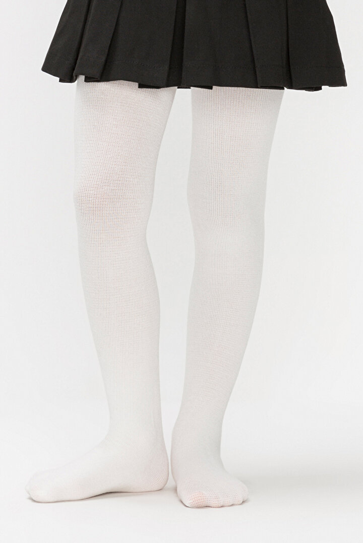 Beyaz Çocuk Angora-Yün Karışımı Külotlu Çorap - 1
