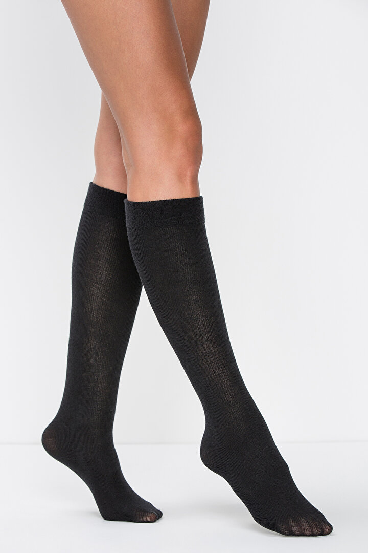 Black Angora & Wool Knee High Socks-Pentilicious - 1