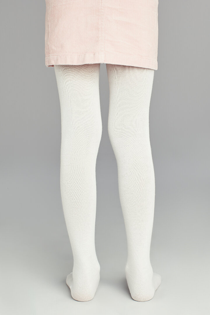 Beyaz Kız Çocuk Desenli Külotlu Çorap - 2
