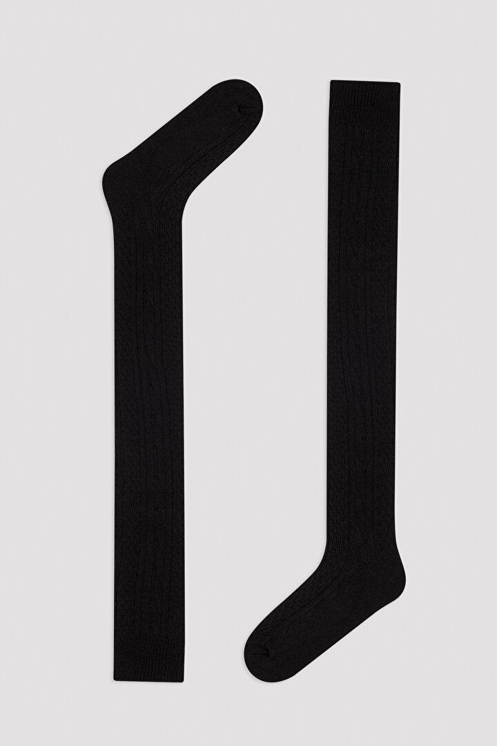 Black Emma High Knee Socks - 1