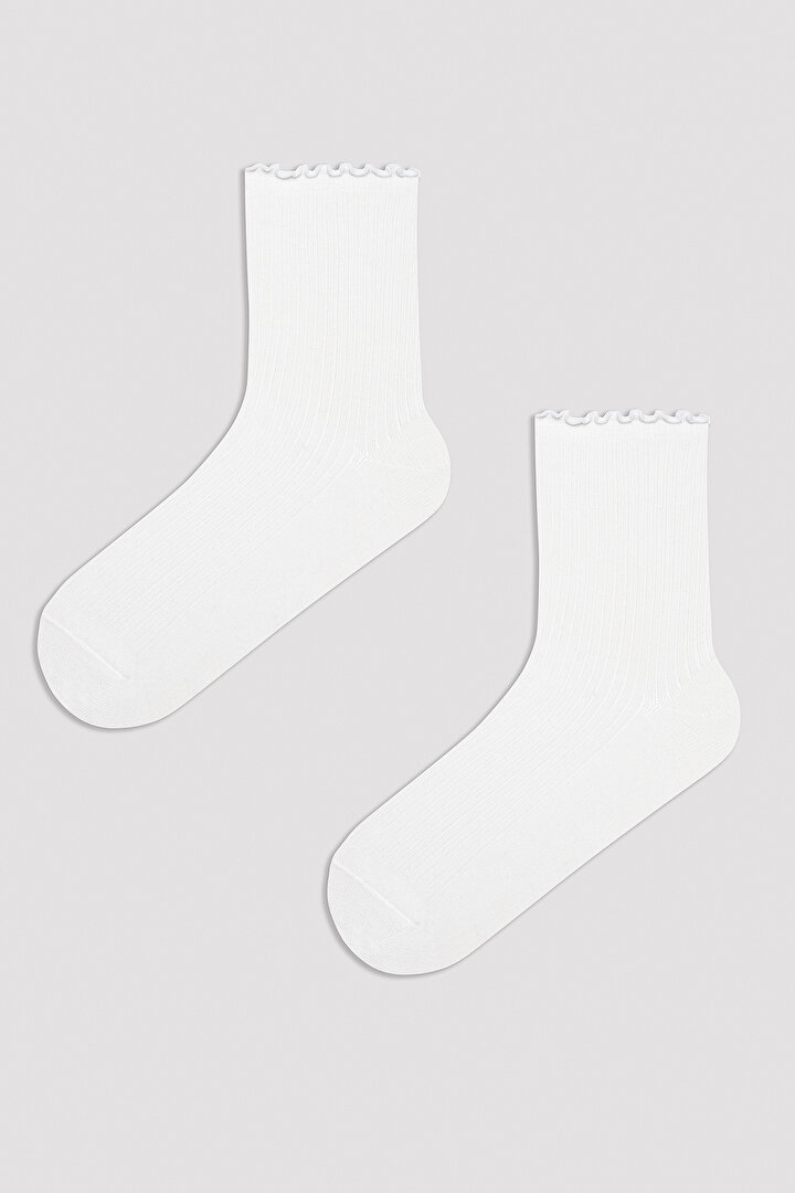 Frill Beyaz 2li Soket Çorap - 1