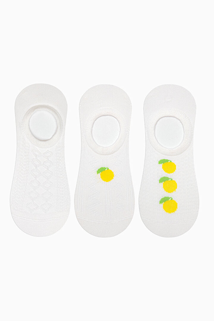 Lemon Jacquard White Yellow 3in1 Sneaker Socks - 1