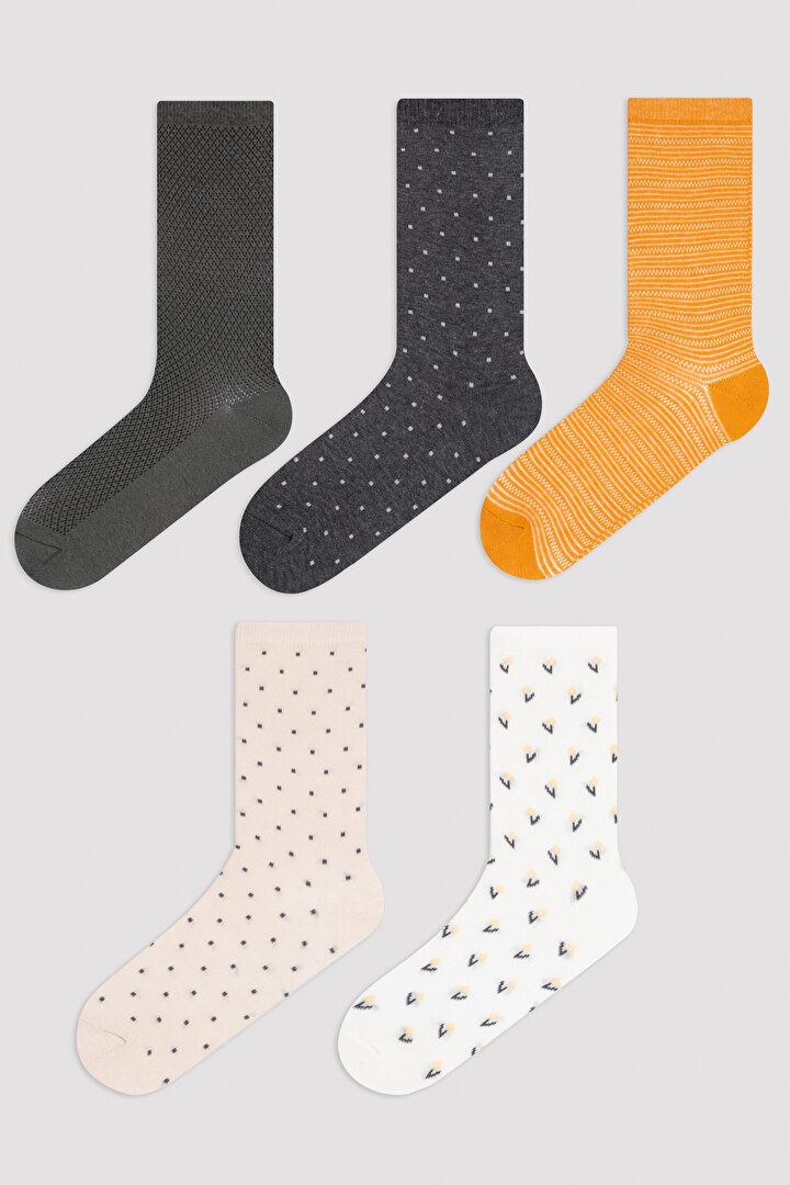 Çok Renkli Desenli 5'li Soket Çorap - 1