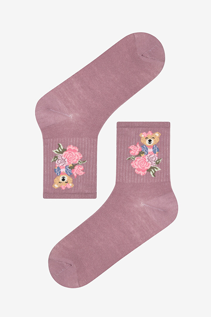 Bear Flower Dark Purple Socket Socks - 2