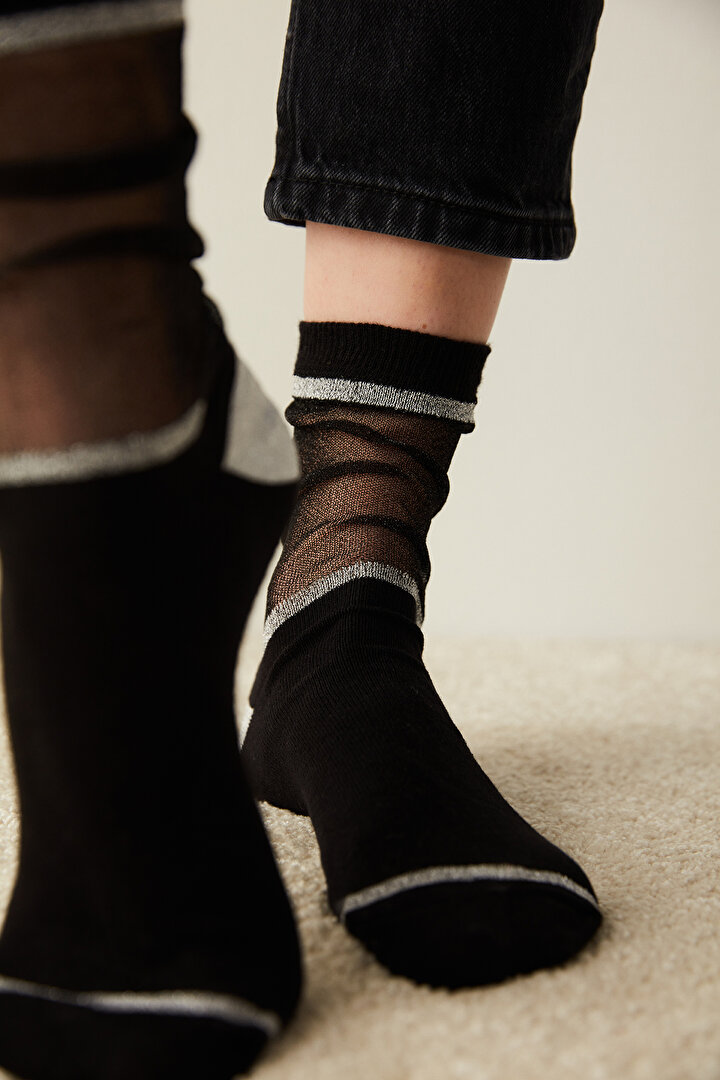 Siyah Shiny Cember Soket Çorap - 1