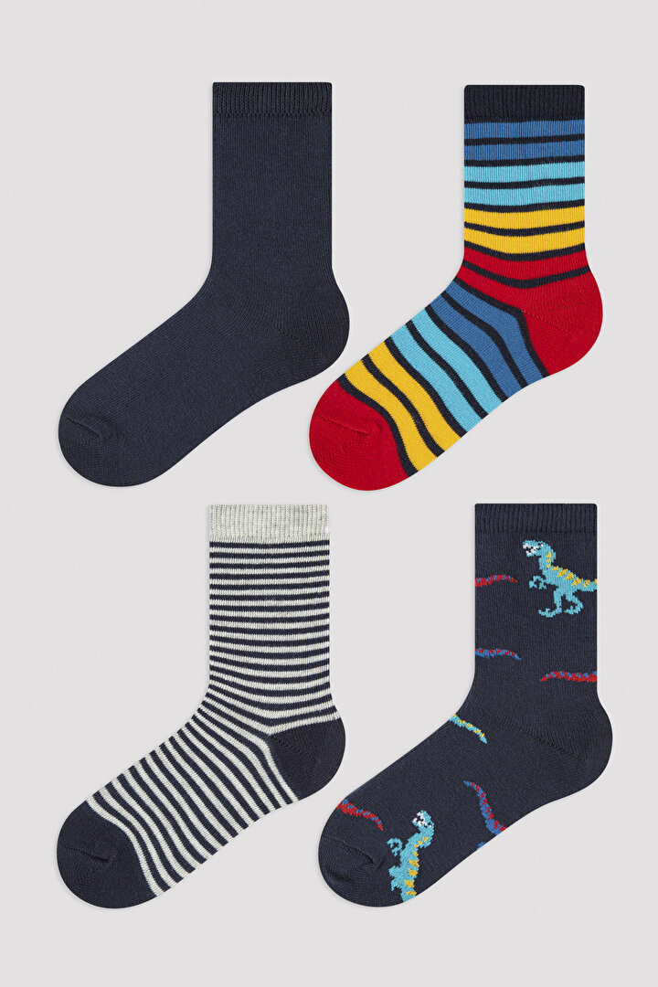 Boys Stripe Dino 4in1 Socket Socks - 1