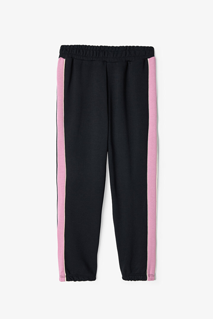 Siyah Kız Çocuk Biyeli Yüksek Bel Oversize Jogger Eşofman Altı - 1