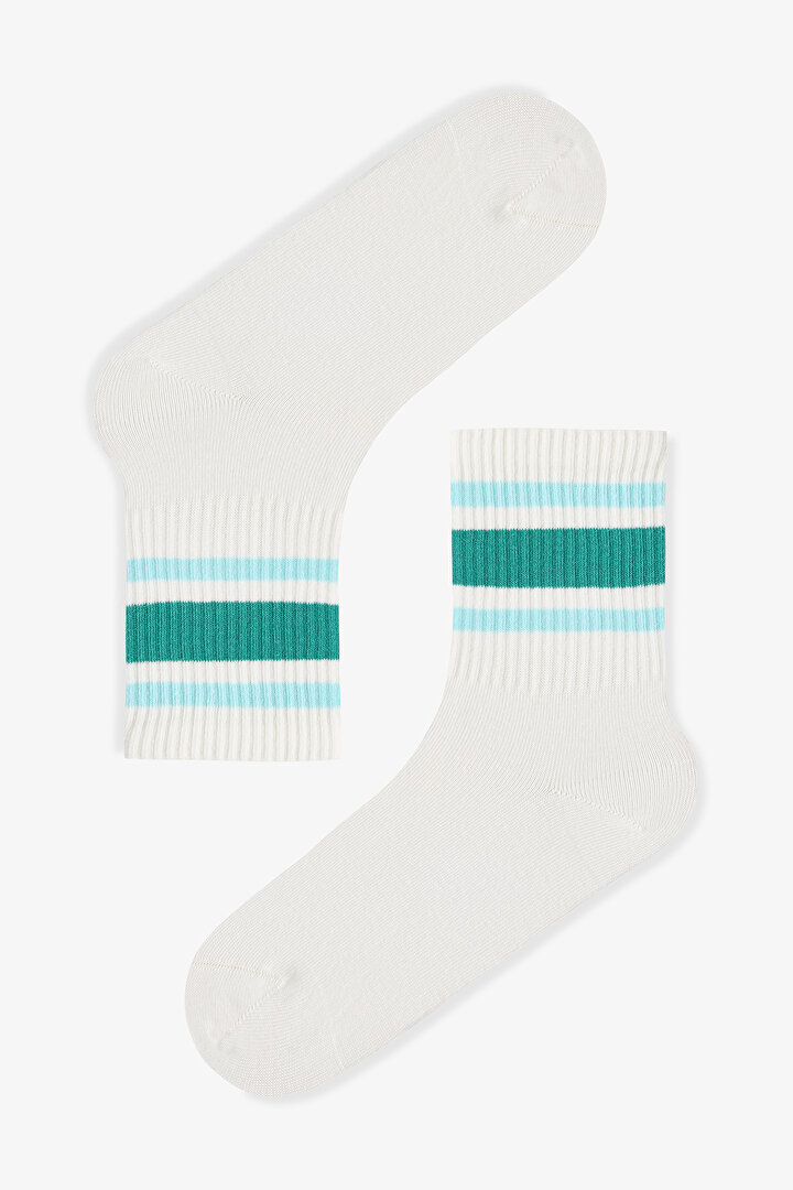 Beyaz - Multi Block Stripe Tennis 3'lü Soket Çorap - 2