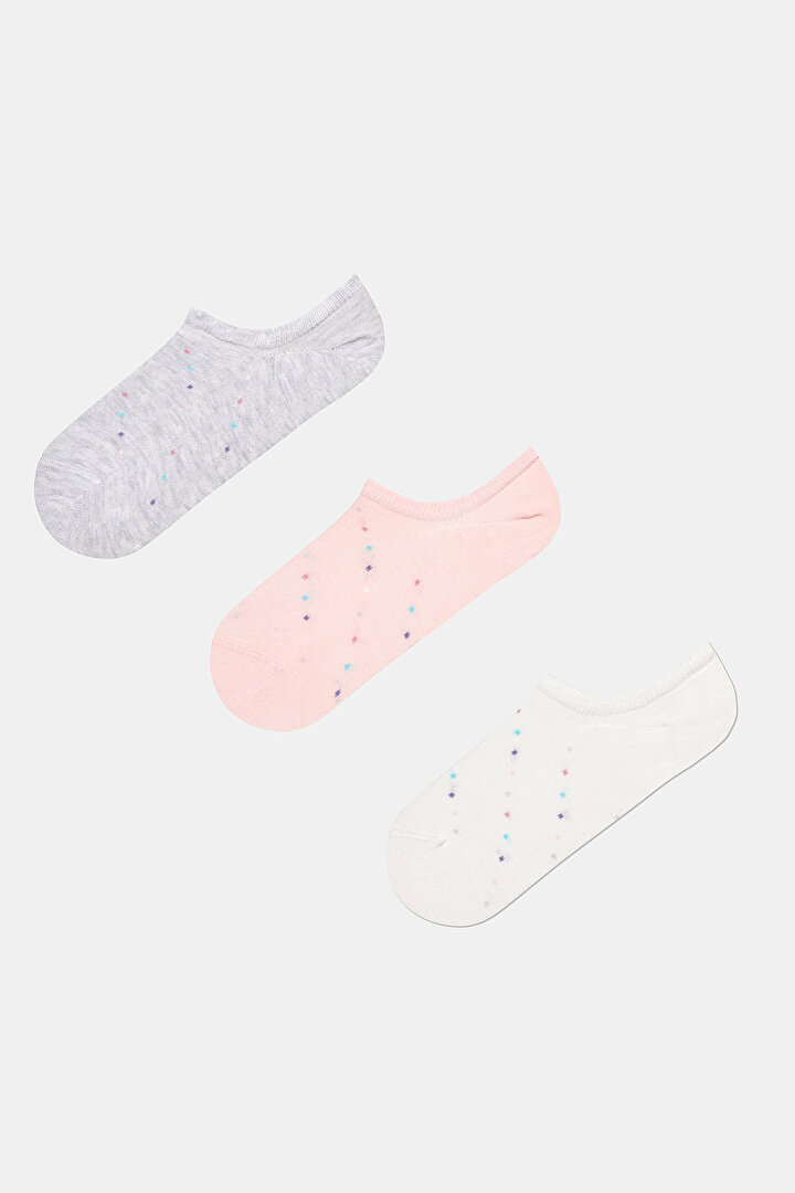 Mini Dotted Gri-Pembe 3lü Sneaker Çorabı - 1