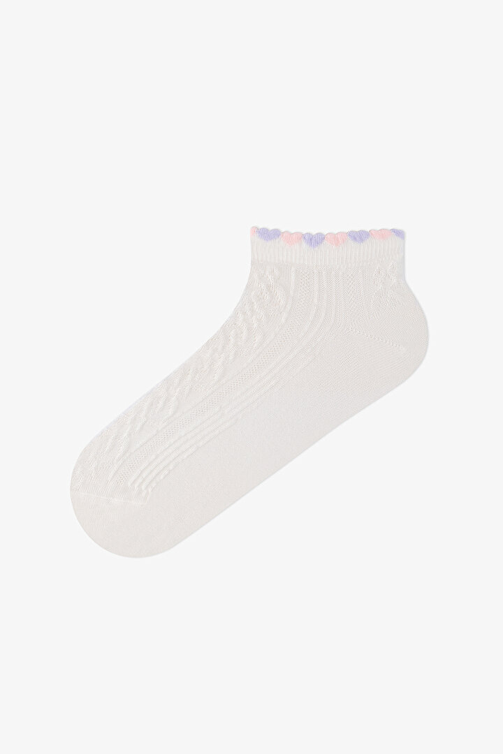 3 Çift Pamuklu Bilek Kısmı Kalp Detaylı Patik Çorap - 2