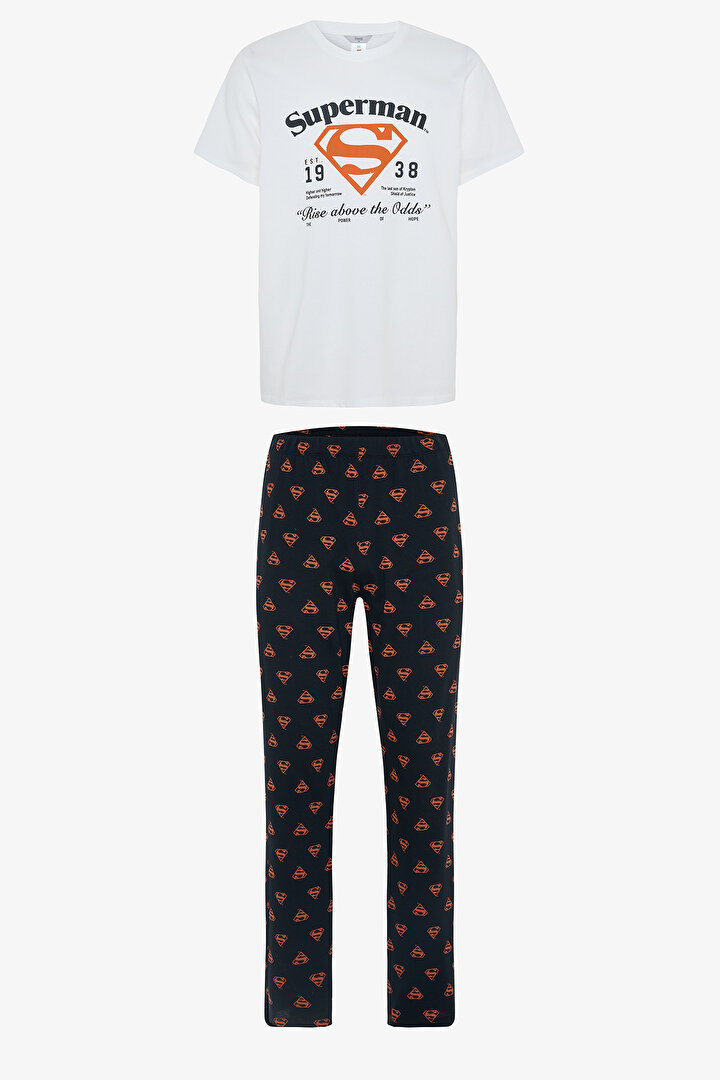 Erkek Superman Sloganlı Kısa Kollu Pijama Takımı - 1
