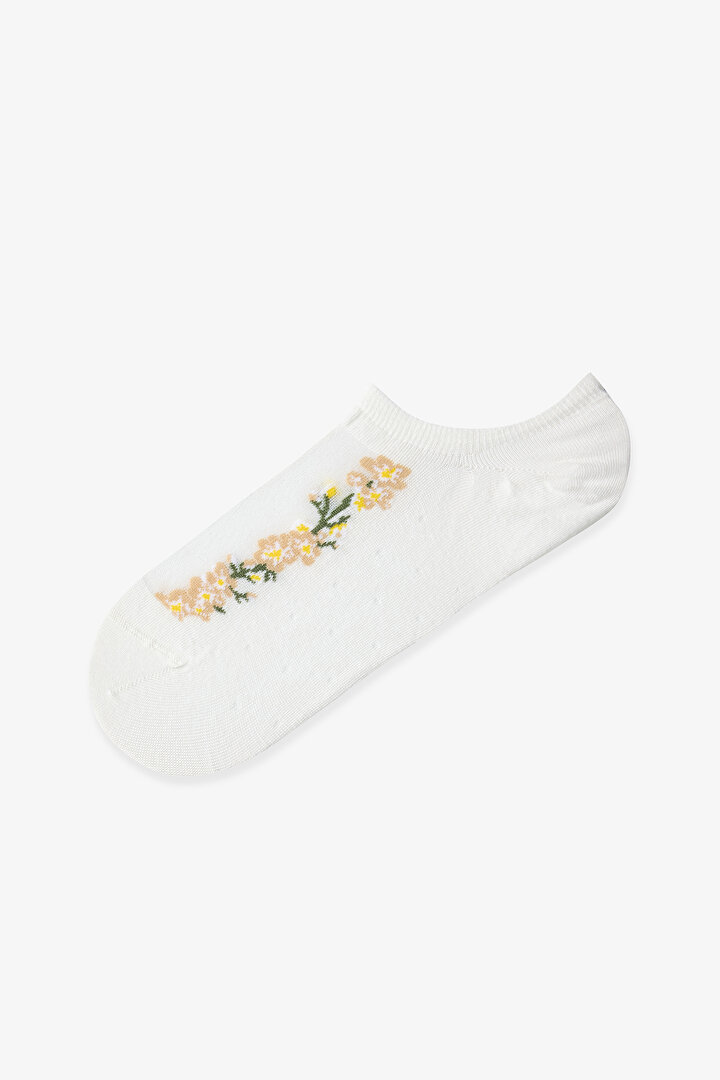 Beyaz - Gri Floral Line 2'li Sneaker Çorabı - 2