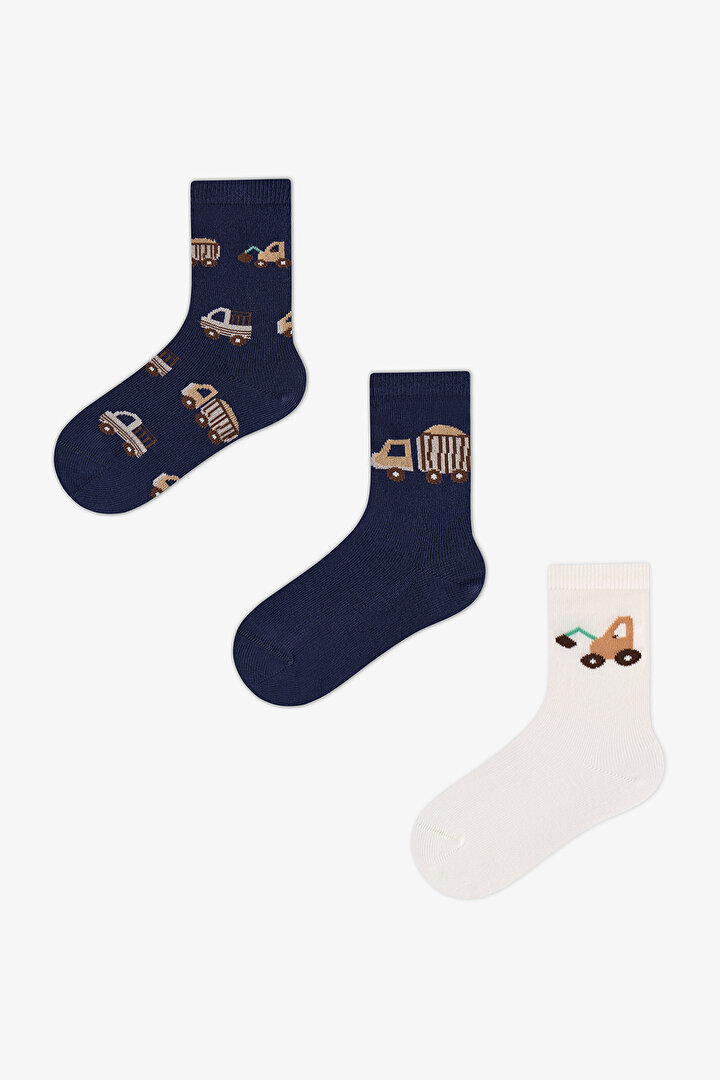 Boys' Tractors Car Print Cotton 3 Pack Ankle Socks - 1