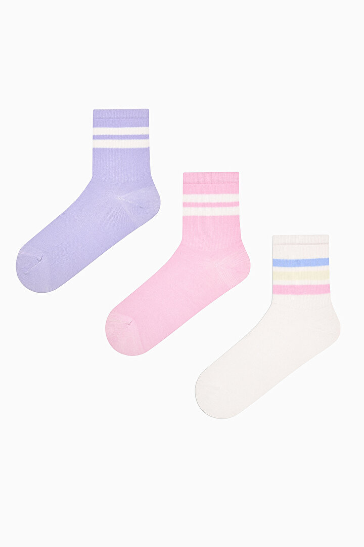 Colored Stripe Tennis Pink and White 3in1 Socket Sock - 1