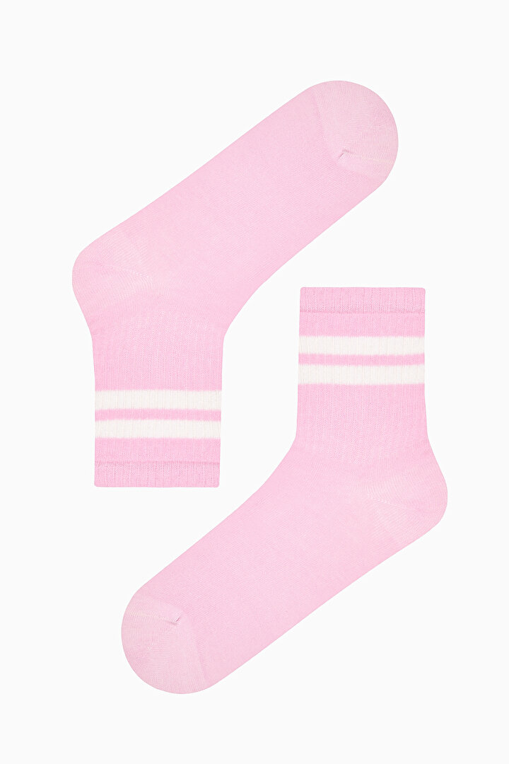 Colored Stripe Tennis Pink and White 3in1 Socket Sock - 2