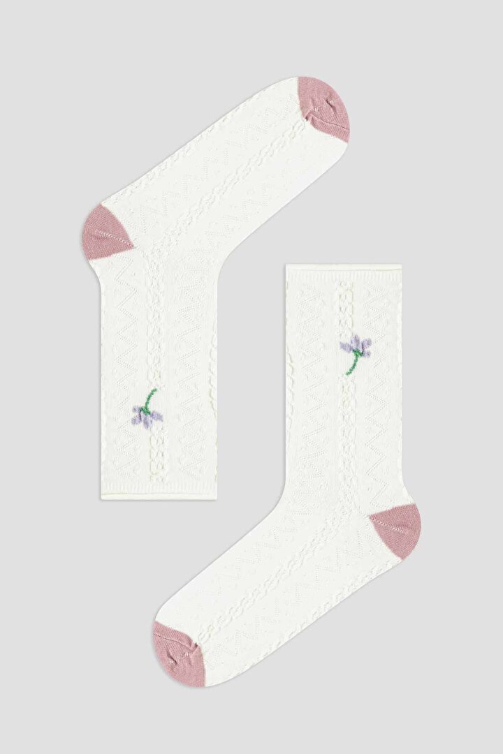 Çiçekli Jacquard 3lü Soket Çorap - 2