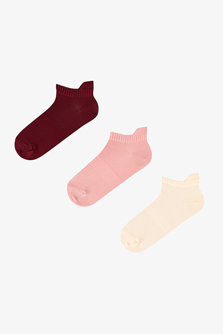 Bordo Fit Back 3 Çift Patik Çorap - 1