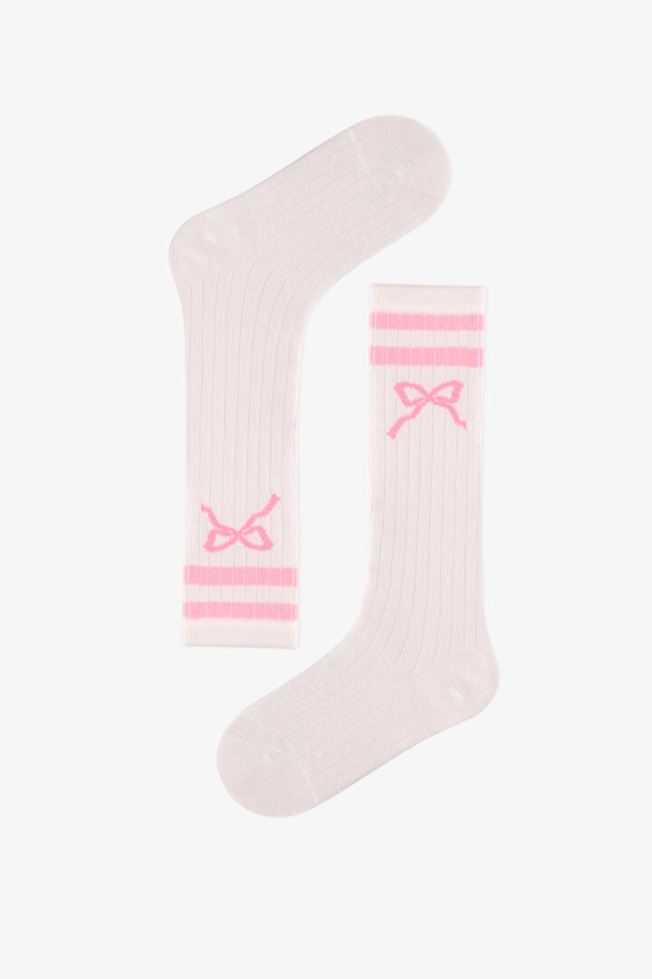 Kız Çocuk Marsmelov Pink Bow Pamuklu Pantolon Çorap - 1