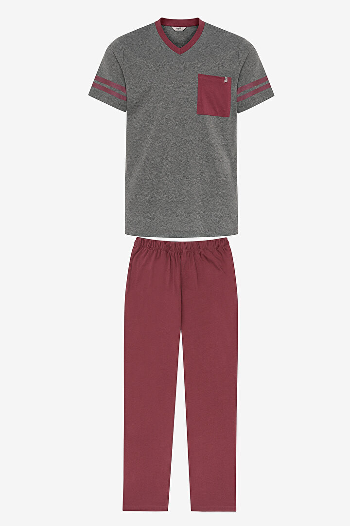 Burgundy Pocket Bordo Pantolon Pijama Takımı - 1