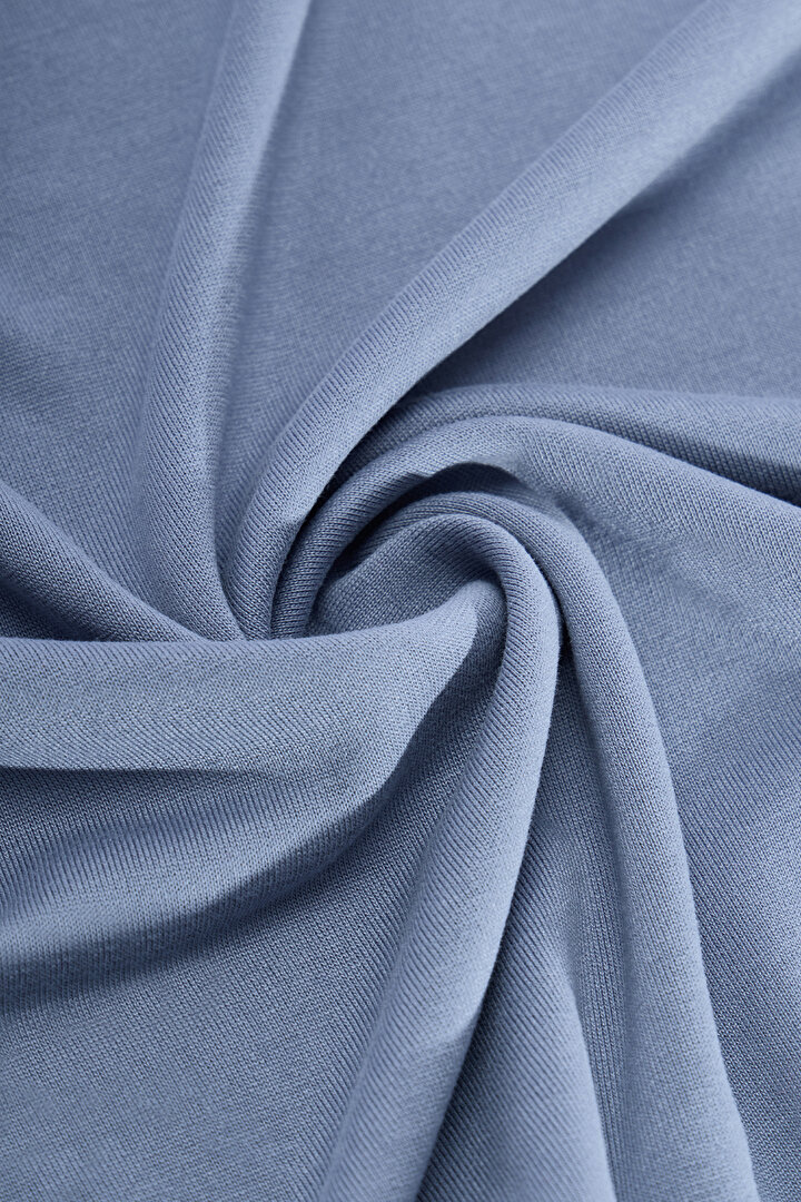 Dark Blue Modal Crop Slit T Shirt - 2