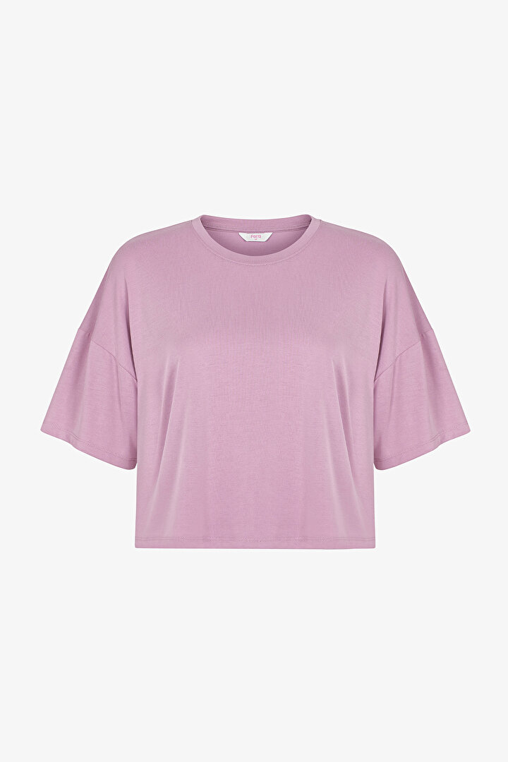 Light Lilac Modal Crop Slit T Shirt - 1