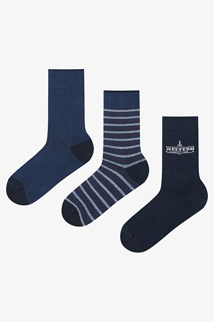 Çok Renkli Erkek Mix Stripe 3lü Soket Çorap - 1