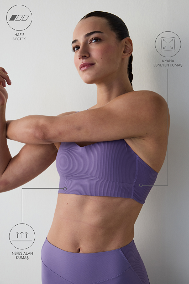 Purple Ribbed Low Support Padded Sports Bra - 2