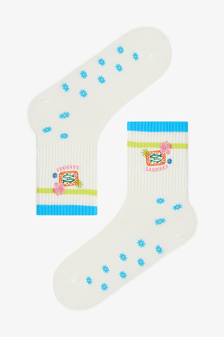 Beyaz - Multi Sardines Tennis 2'li Soket Çorap - 2
