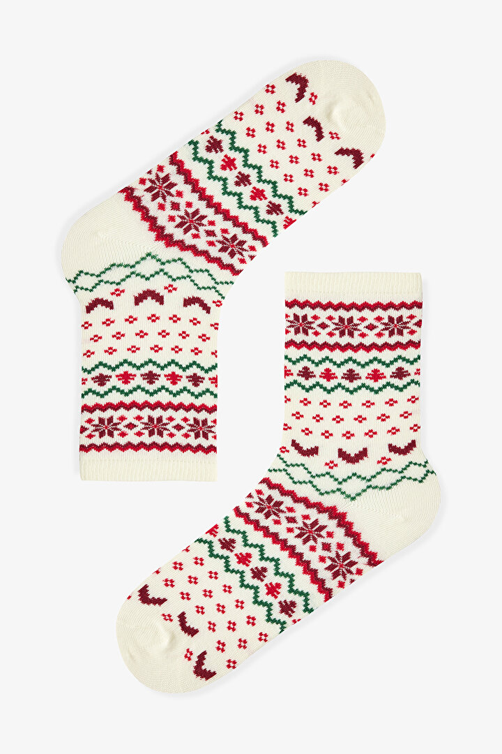 2 Çift Pamuklu Yeni Yıl Geyik ve Kar Tanesi Desenli Soket Çorap - 2