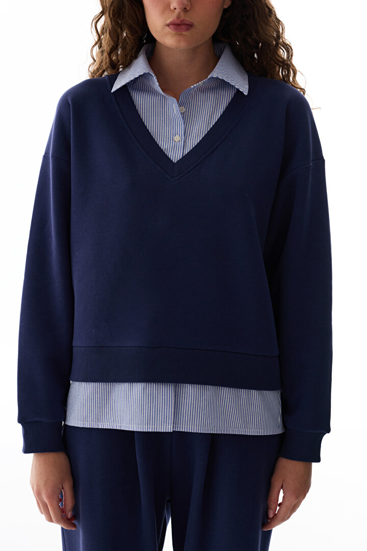 Lacivert Gömlek Katmanlı Polo Yaka Sweatshirt - 2