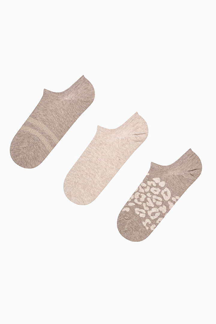 Leopard Shiny 3in1 Beige Melange Sneaker Socks - 1