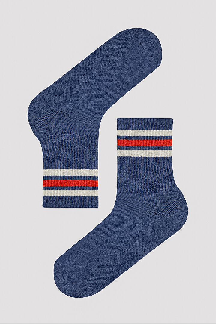 Man Blue White Striped 2in1 Socket Socks - 2